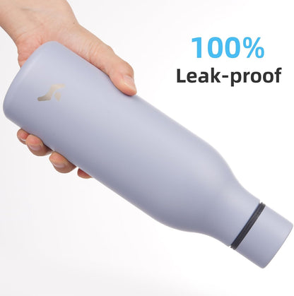 Insulated Water Bottle with Strap,18 oz Double Wall Stainless Steel Vacuum Bottles Metal Water Flask,Grey Blue