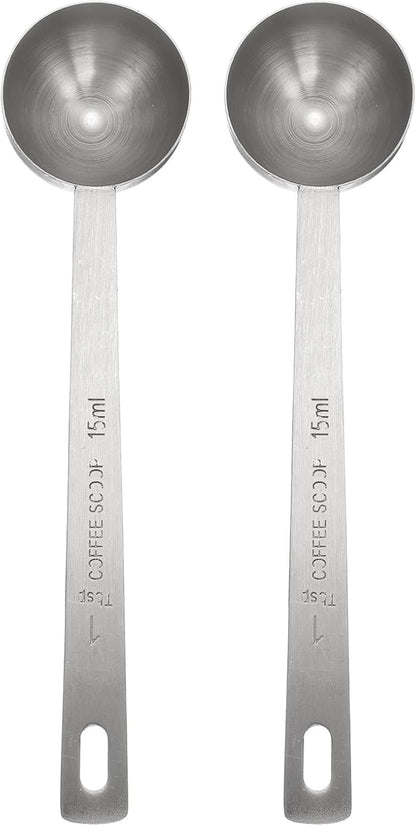 HARFINGTON 2pcs Coffee Scoop Spoon 1tbsp (3tsp, 15ml) 304 Stainless Steel Long Handle Teaspoon/Tablespoon Measuring Spoons Scoops for Tea Sugar Kitchen, Silver
