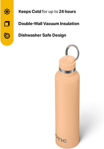 RTIC 26oz Journey Bottle Metal Stainless Steel Vacuum Insulated, BPA Free, Reusable, for Water, Hot and Cold Drinks, Travel, Sports, Camping, Peach Tea