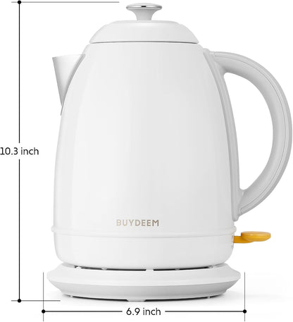 BUYDEEM K640 Stainless Steel Electric Tea Kettle with Auto Shut-Off and Boil Dry Protection, 1.7 Liter Cordless Hot Water Boiler with Swivel Base, 1440W, Arctic White