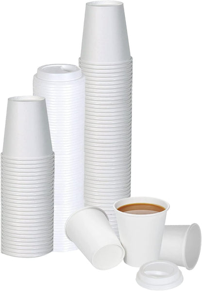 Smygoods White Disposable Paper Coffee Cups with Lids (8 OZ, 25 Count) For Hot Beverages, Tea, Espresso, Cocoa - To Go Drink Containers, Café & Office