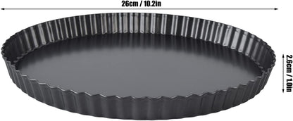 Fluted Tart Pan with Removable Bottom, Carbon Steel Round Tart Pan, Deep Baking Dish Pie Plate for Cakes Pies ([Thickened] 10-inch live bottom pie plate)