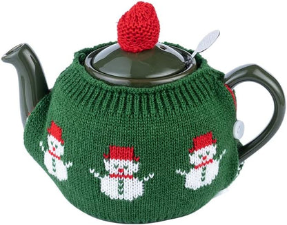 Tea Cozy Suitable for a 600ml,20oz Tea Pot,Teapot Warmer -100% Acrylic Fibers Filling,Two Piece (Green Snow Man)