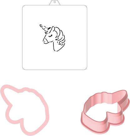 Cookie cutter and stencil set Baking stencils and cutters bundle DIY bakery decorating kit Cookie cutter with stencils Icing stencil Unicorn PYO Stencil paint your own cookies (Unicorn)