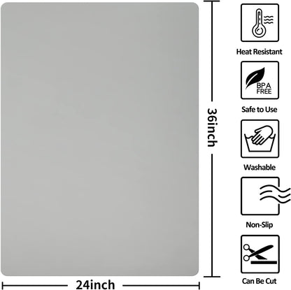 Silicone Mat Heat Resistant Mats for Countertop, Multipurpose Large Silicone Mats for Crafts Kitchen Workbench Size 36x24 inches Thick 2mm,Rolled Package,Grey