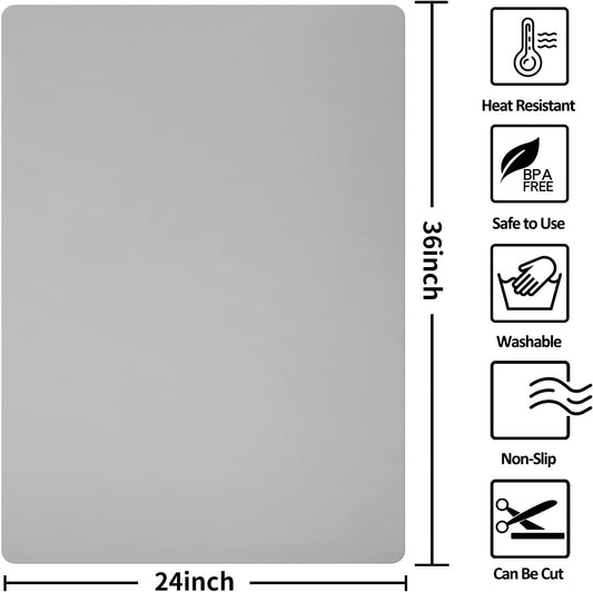 Silicone Mat Heat Resistant Mats for Countertop, Multipurpose Large Silicone Mats for Crafts Kitchen Workbench Size 36x24 inches Thick 2mm,Rolled Package,Grey