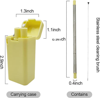 Foldable Straw with Storage Box, Reusable Folding Stainless Steel Straw, Portable Collapsible Set with Silicone Tip and Cleaner Brush for Travel Home Work(black)