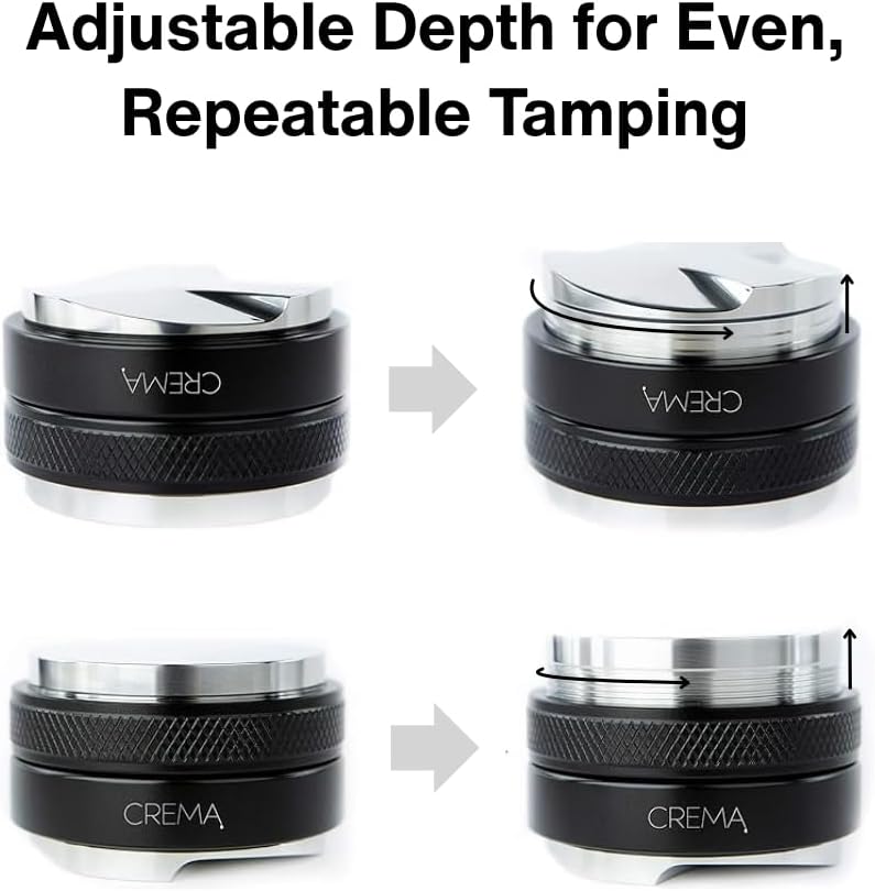Crema Coffee Products 54mm Hand Tamper & Coffee Distributor | Compatible with 53.3mm Breville Portafilters | Double-Sided,Adjustable Depth Tool | Made with Durable 304 Stainless Steel | Silver