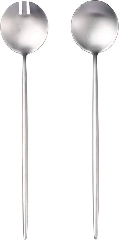 Lemeya Salad Serving Utensils,Serving Spoons Stainless Steel,2Pcs Long Handle Salad Servers 11.42 Inch,Salad Utensils for Serving,Matte Finish,Dishwasher Safe