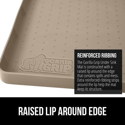 GORILLA GRIP Waterproof Silicone Under Sink Mat with Raised Lip for Kitchen and Bathroom, Cabinet Shelf Liner Stay in Place Mats Dishwasher Safe Drawer Liner, Organizer Tray, 15 x 22 in, Beige