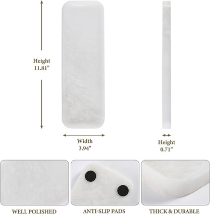 Koville Marble Tray for Bathroom Sink, 12"x4" Natural Stone Vanity Tray for Kitchen Dresser Countertop, Rectangular Decorative Marble Tray for Jewelry Perfume Trinket(White)