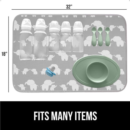 GORILLA GRIP Ultra Water Absorbent Microfiber Dish Drying Mat, 18x32, Quick Dry Thick Mesh, Slip Resistant Pad for Sink Dishes or Under Rack, Kitchen Counter Accessories, Machine Wash Mats, Elephants