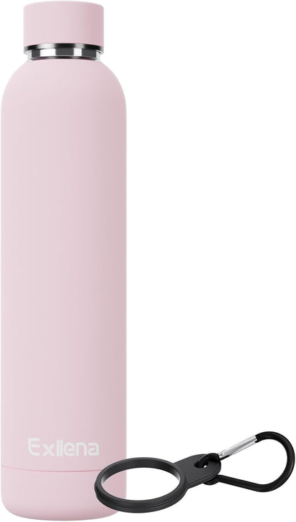 Slim Insulated Water Bottles for Travel 25oz with Clip, Double Wall Vacuum Stainless Steel Water Bottle Keeps Drinks Cold 24 Hrs/Hot 12 Hrs, 100% Leakproof, BPA Free(Pink)