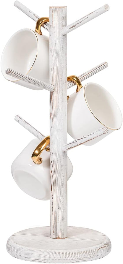 Dorhors Mug Holder Tree,Coffee Cup Holder with 6 Hooks, Wood Mug Rack for Counter,Coffee Bar Accessories and Orgnizer Station