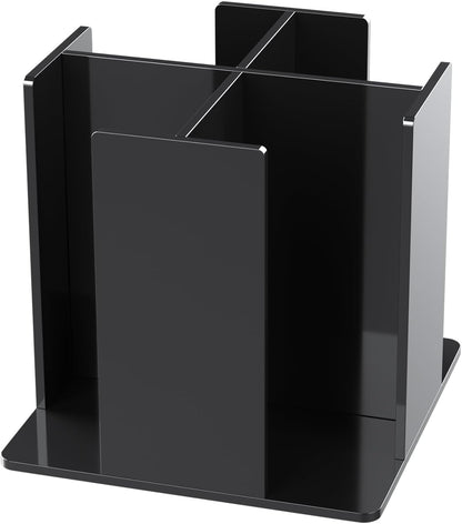 Cup and Lid Holder, 4 Compartment, Square | Rotating Coffee Cup Dispenser Lid Carousel for Restaurant, Buffet, Coffee Station, Bar, Countertop, Black Acrylic