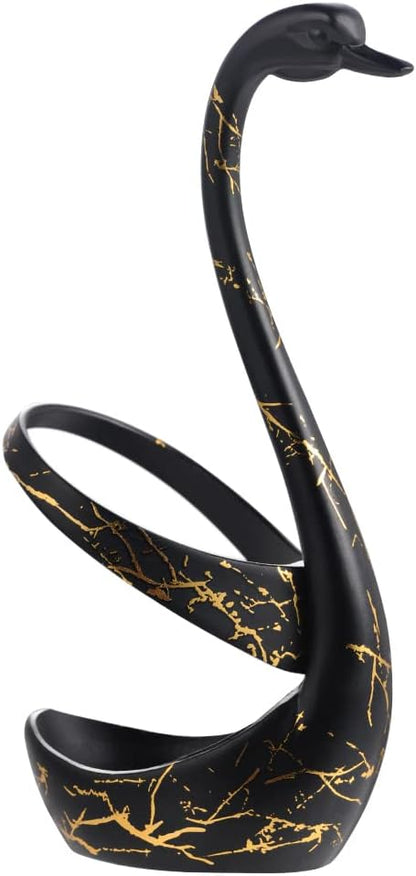 AnSaw Small Coffee Spoon Holder Set,Black Swan Base With 10 Pcs Black & Gold Demitasse Espresso Spoons Set,4.7" Mini Leaf Dessert Spoon,Stainless Steel Tea Spoons