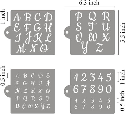 Alphabet Letter Stencils for Cookies Decorating - 16 Pack Letters Numbers Stencil Templates for Cakes Coffee Baking, Reusable Cursive Cookie Stencils for Wood Crafts Painting & Cake Coffee Airbrushing