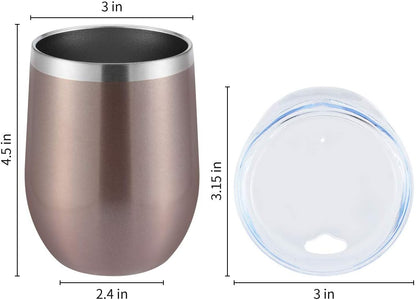 DOMICARE Stainless Steel Wine Tumbler Bulk with Lid, Personalized Rose Gold Insulated Tumblers Set, 12oz Travel Coffee Cups Pack of 4