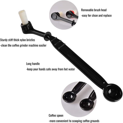 Espresso Machine Cleaning Brush Kit - CAFEMASY 2 Pieces Coffee Cleaning Brush with Spoon and 2 Pieces Detachable Brush Head for Coffee Grinder and Espresso Cleaning