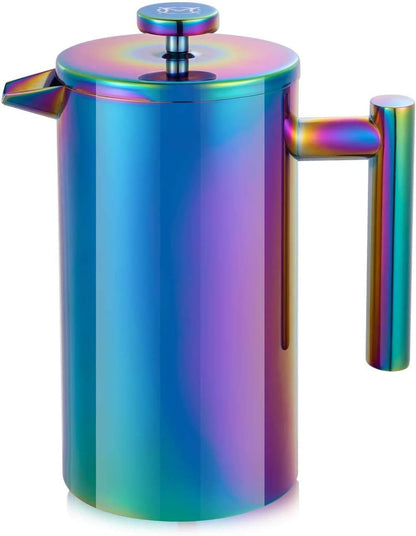 French Press Coffee Maker – Stainless Steel Coffee Maker Double Walled French Press Rainbow 34oz/1L