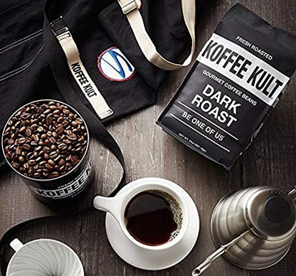 Koffee Kult Dark Roast Coffee Beans - Rich & Bold with Chocolate & Cinnamon Notes, Smooth Finish 100% Arabica, Ethically Sourced Resealable 12oz package