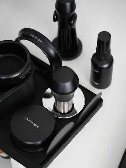 Normcore 58.5mm Coffee Tamper V4.1 Mini, Spring-Loaded with Click Feedback, Self-Leveling Stainless Steel Flat Baffle, Compatible with 58mm Espresso Machines Portafilter, Black
