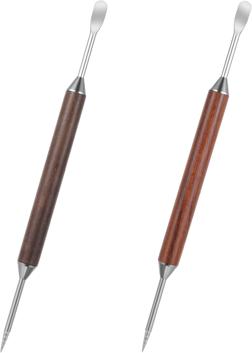 Latte Art Pens, 2-Pack Stainless Steel Latte Art Pen Barista Tools with Wooden Handle, Double-Ended Barista Accessories for Professional Coffee Drawing, Home & Cafe Use