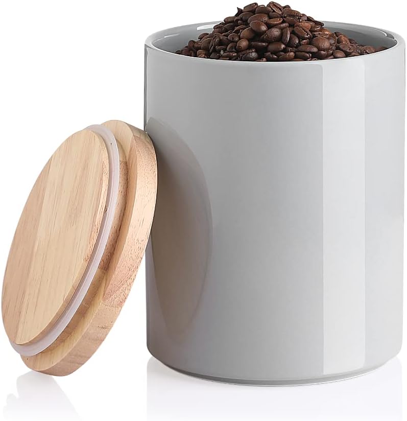 Sweejar Kitchen Canisters Ceramic Food Storage Jar, Stackable Containers with Airtight Seal Wooden Lid for Serving Coffee Bean, Flour, Tea, Cookies and More - 73 Fl Oz(Gray)