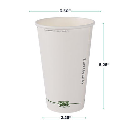 ECO PRODUCTS Compostable Disposable GreenStripe 16oz Coffee Cups, Case of 1000, White Single Wall Hot Paper Cup, Plant Based PLA Lining, Biodegradable