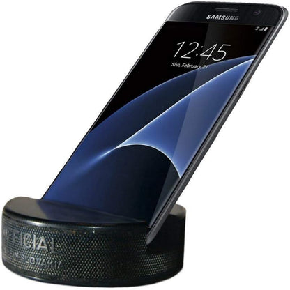 The Original Indestructible Hockey Puck Phone Stand - The Best Universal Smartphone Stand. Compatible for All iPhone/Samsung/Google/LG Smartphones. Made from a Real Hockey Puck. (4 Pack)