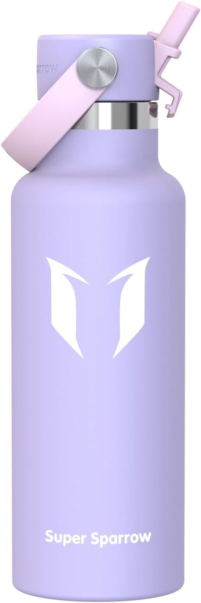 Super Sparrow Insulated Water Bottle - 17 Oz / 25 Oz / 32 Oz - Standard Mouth FlipFlow Flask - BPA Free, Leak Proof Drink Bottle- Ergonomic Straw Water Bottles for Work, Gym, Travel, Sports