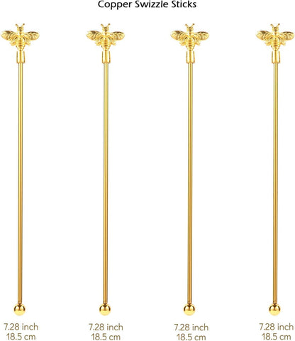 4Pcs Bumble Bee Cocktail Stirrers Swizzle Sticks Stainless Steel 7.5" Coffee Beverage Stir Sticks with Gold Decor Top for Mixing Cocktail, Hot Cocoa, Creamer