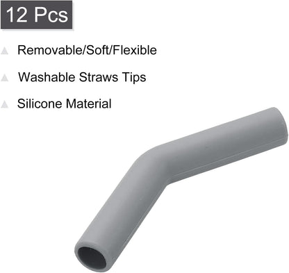 uxcell 12Pcs Silicone Straw Tips, Silicone Straw Elbows Tip, Soft Reusable Metal Straw Covers Fit for 10mm/0.39" OD Stainless Steel Straws, Grey