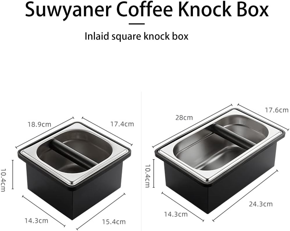 Coffee Knock Box, Stainless Steel Dump Bin Espresso Knock Box for Coffee Grounds with Removable Non-Slip Base Shock-Absorbent for Knocking Portafilter Filter Grinds (L)