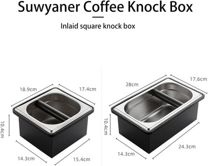 Coffee Knock Box, Stainless Steel Dump Bin Espresso Knock Box for Coffee Grounds with Removable Non-Slip Base Shock-Absorbent for Knocking Portafilter Filter Grinds (L)