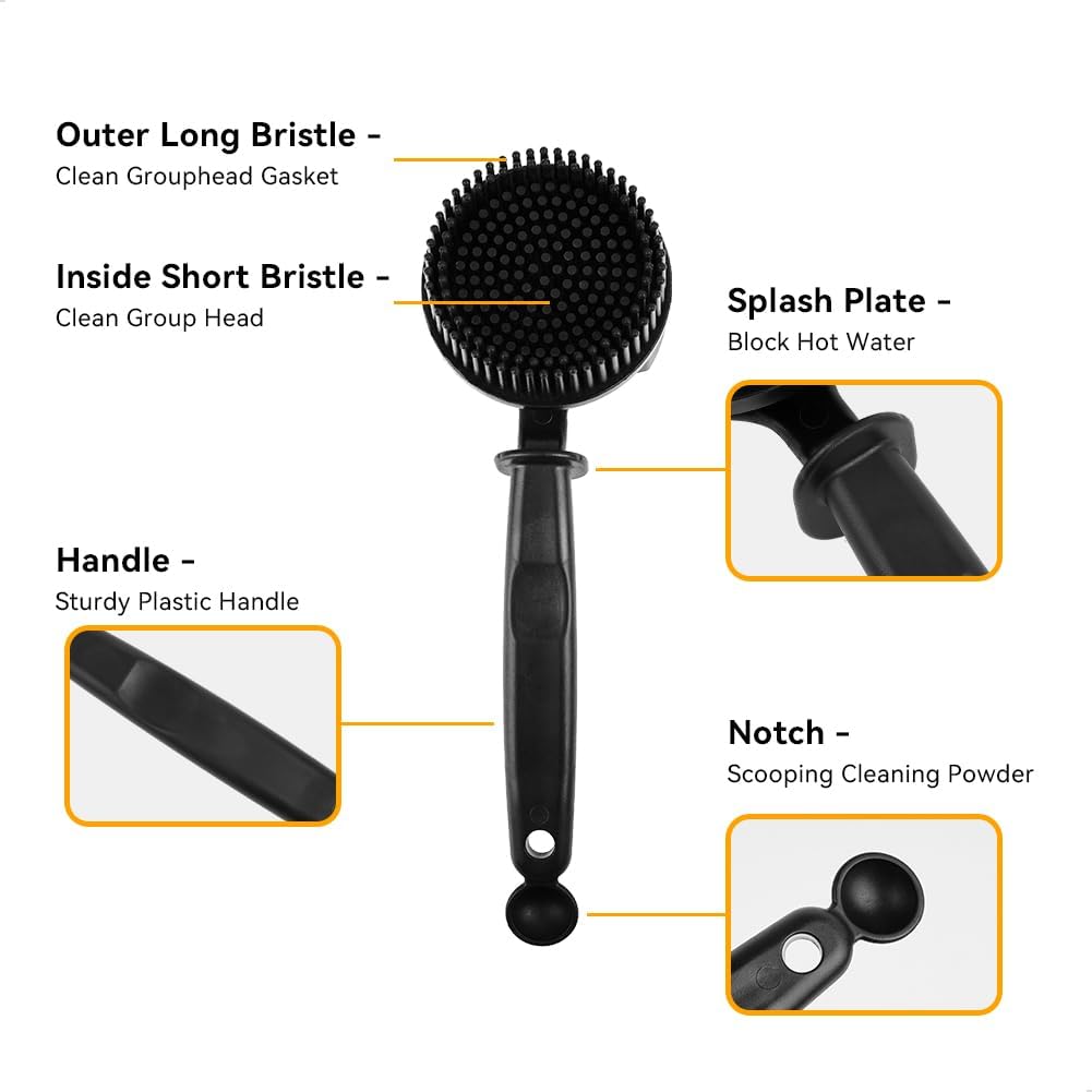 watchget Silicon Espresso Coffee Machine Cleaning Brush Professional Design for 360° Cleaning of espresso Group Head Detachable Silicon Bristles for 51mm Grouphead