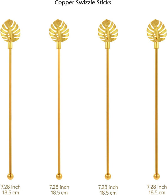 Stainless Steel Coffee Beverage Stirrers Stir Cocktail Drink Swizzle Stick with Palm leaf Metal Top,4PCS GOLD stirrer