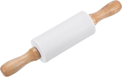 HARFINGTON Silicone Rolling Pins for Baking 9.25 Inch Non-Stick Silicone Surface Wooden Handle Rolling Pin Small Roller Playdough Rolling Pins for Fondant Kitchen Dough Pizza, White