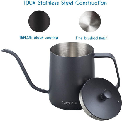 Easyworkz Gage Gooseneck Pour Over Coffee Kettle 20 oz Stainless Steel Hand Drip Coffee Pot with Long Narrow Spout