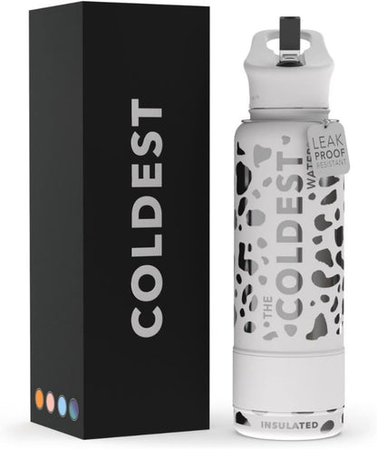 Coldest Insulated Water Bottle with Straw Lid - Stainless Steel Metal Insulated Bottle for Men & Women (Silver Leopard, 40 oz)