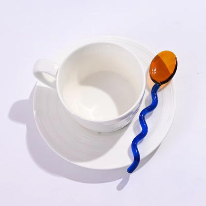 5 Pieces Glass Spoons, Creative Colorful Glass Dessert Spoon Colored Transparent Coffee Milk Curved Handle Stirring Teaspoon for Home Bar Party (Round)