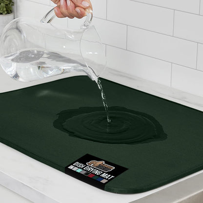 GORILLA GRIP Ultra Water Absorbent Microfiber Dish Drying Mat, 18x24, Quick Dry Thick Mesh, Slip Resistant Pad for Sink Dishes or Under Rack, Kitchen Counter Accessories, Machine Wash, Hunter Green