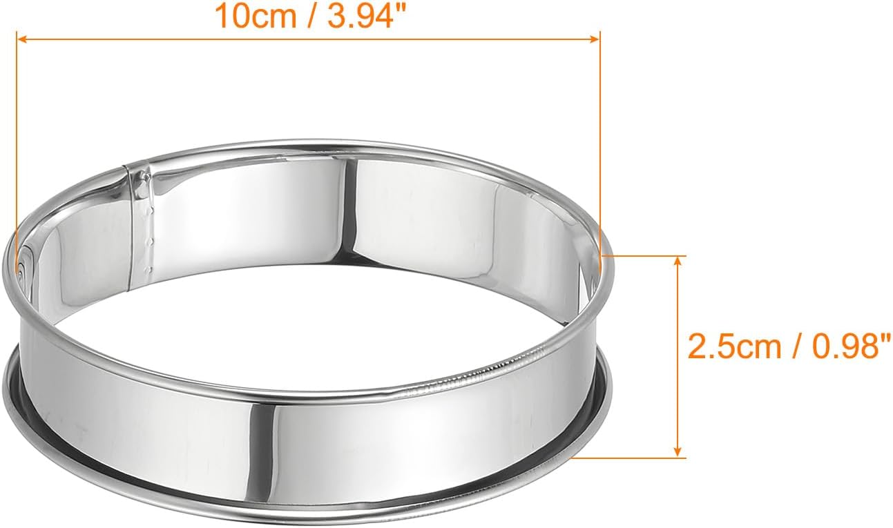 HARFINGTON 8pcs Crumpet Rings 3.94" Nonstick Round Cake Ring Stainless Steel Double Rolled English Pastry Rings for Kitchen Baking Crumpet Dessert, Silver