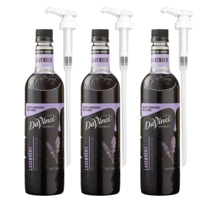 DaVinci Gourmet Lavender Syrup 25.4 Fl Oz (Pack of 3) + 1/4 Oz Syrup Pumps (Pack of 3)