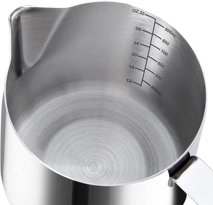 Milk Frothing Jug, Milk Frothing Pitcher Pouring Jug Espresso Cup with Measurement Inside 32oz/900ml Stainless Steel Creamer Cup for Making Coffee Cappuccino Hot Chocolate Machine