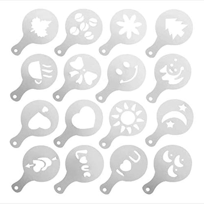 16 Pcs Foam Latte Art Stencils for Latte Cappuccino Coffee Decorating Tools
