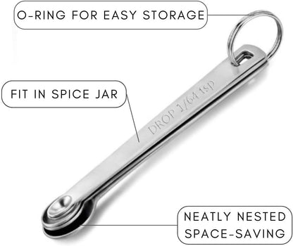 5Pcs Teaspoon Measuring Spoons, 1/4 tsp, 1/8 tsp, 1/16 tsp, 1/32 tsp, 1/64 tsp Metal Measuring Spoons Set, Stainless Steel Cooking Baking Tiny Measuring Spoon for Powders, Spices, Salt