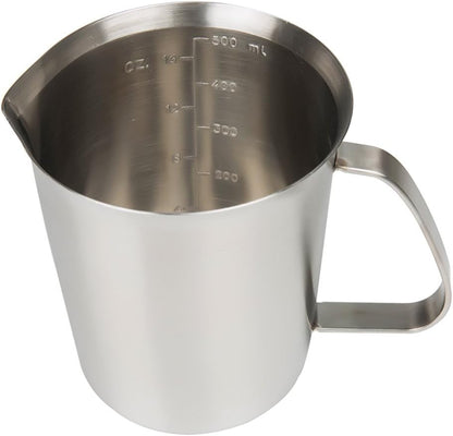 Measuring Cup, Stainless Steel Measuring Cup (16 Ounce/ 0.5 Liter- 2 Cup), Milk Frothing Pitcher, Steaming Pitcher, Milk Frothing Cup Jug with Marking with Handle for Espresso Machines, Latte Art