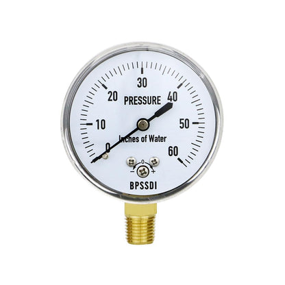 0-60 Inches of Water Column Gauge, Low Pressure Gauge, Capsule Gauge, 304 Stainless Steel Case, 2.5" Dial Size, 1/4" NPT Lower Mount, Zero Adjustment, for Air Water Gas Pressure Test