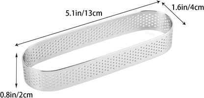 Guowall 6 pack Perforated Oval Tart Rings 304 Stainless Steel Pastry Mould 5 inch Cake Molds for Baking, Nonstick Fruit Tarte Crust Tools (13cm)